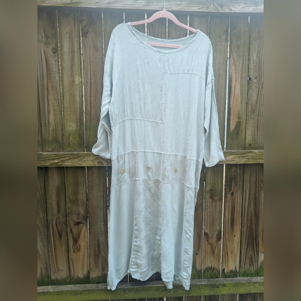 Seafoam Green Floral Patchwork 3/4 Sleeve Maxi Dress